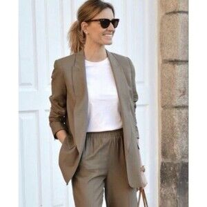 ZARA Open Front Blazer Women’s Small Brown Lightweight Work Layering Chic